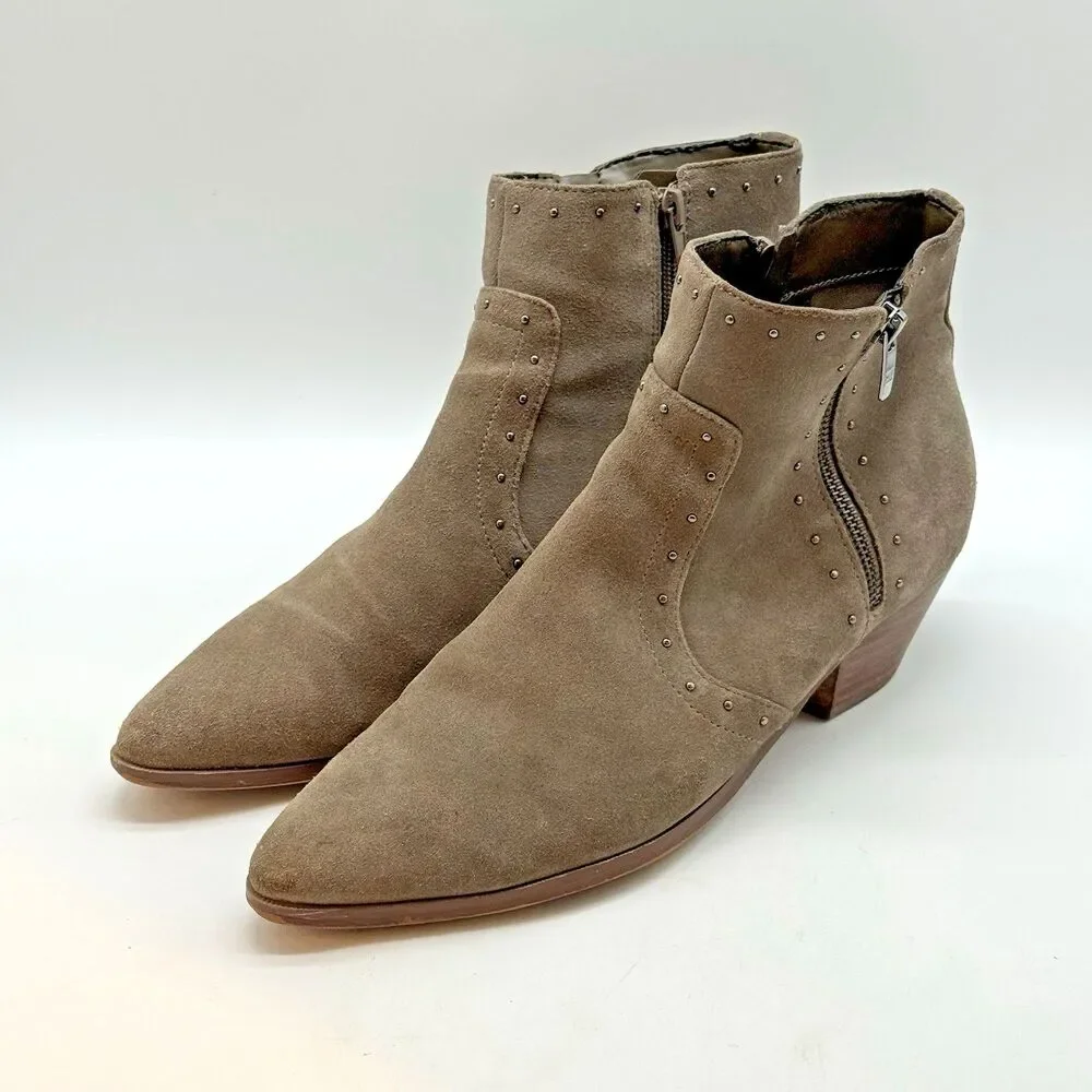Marc Fisher Wanida Ankle Bootie Women's 11M Gray Suede Leather Studded Side Zip